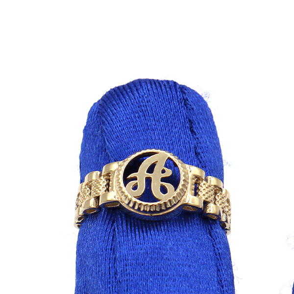 10K Solid Yellow Gold Round Cursive Initial Ring
