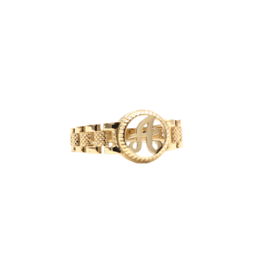 10K Solid Yellow Gold Round Cursive Initial Ring