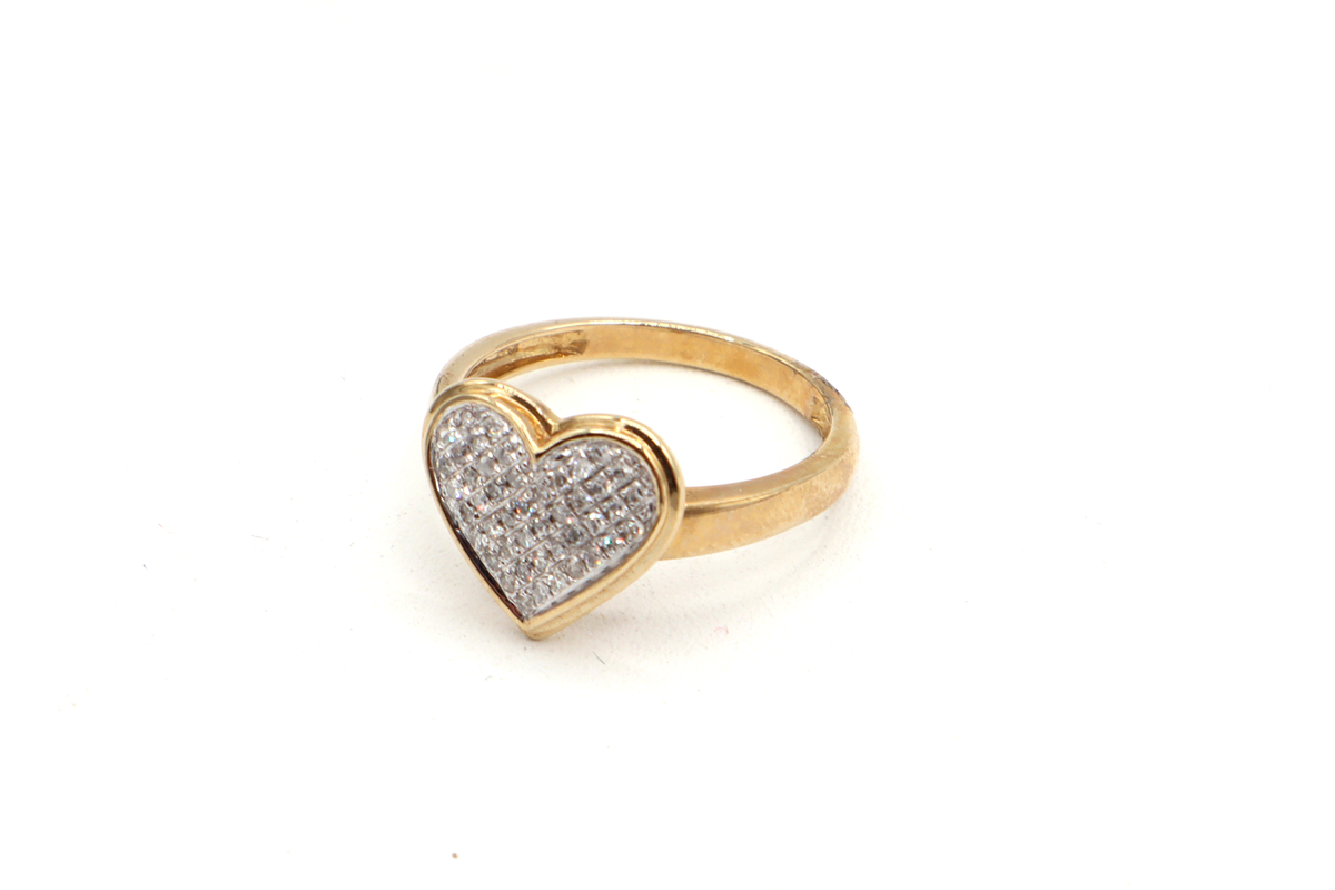 10K Solid Yellow Gold Natural Diamond Heart Ring
