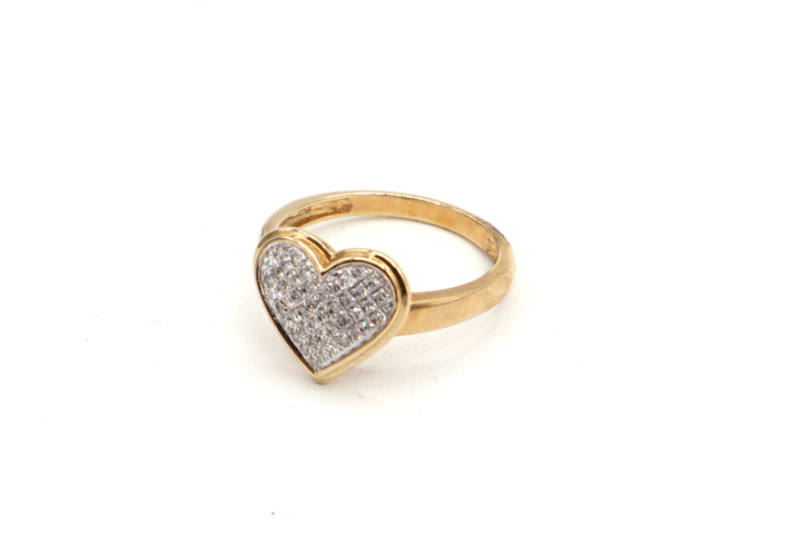 10K Solid Yellow Gold Natural Diamond Heart Ring