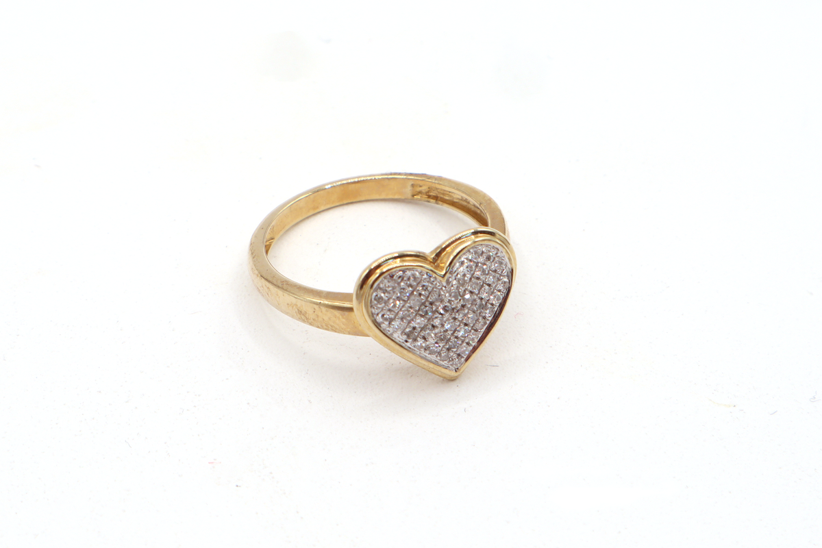 10K Solid Yellow Gold Natural Diamond Heart Ring