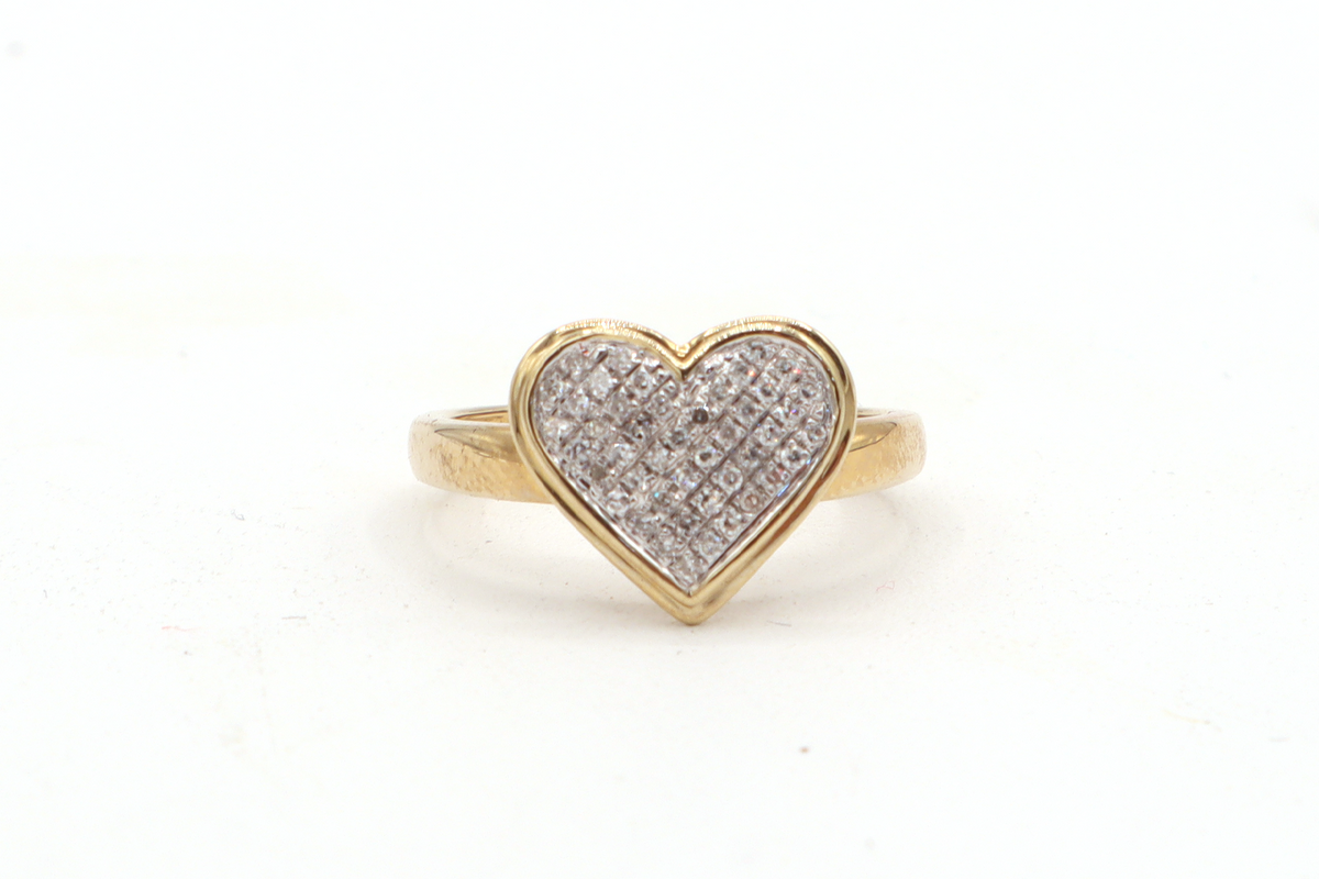 10K Solid Yellow Gold Natural Diamond Heart Ring