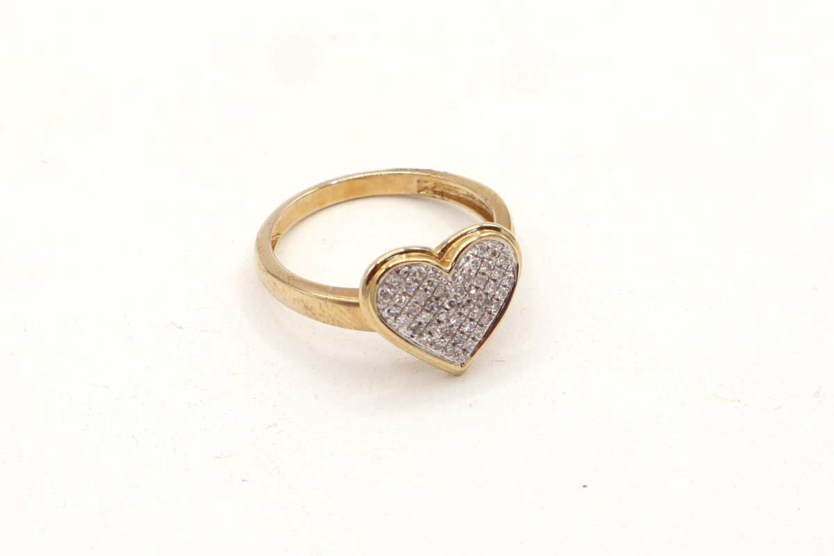 10K Solid Yellow Gold Natural Diamond Heart Ring