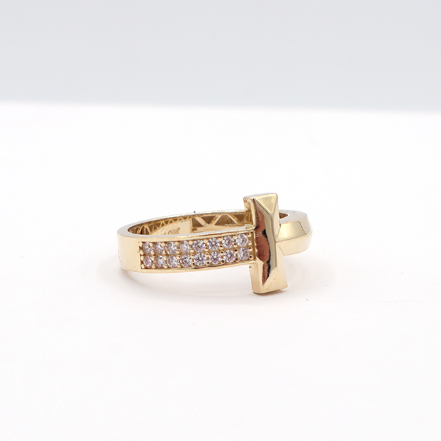 10K Solid Yellow Gold Rectangle Hook CZ Ring