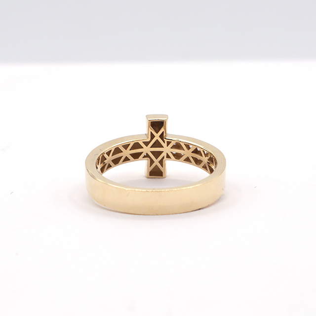 10K Solid Yellow Gold Rectangle Hook CZ Ring
