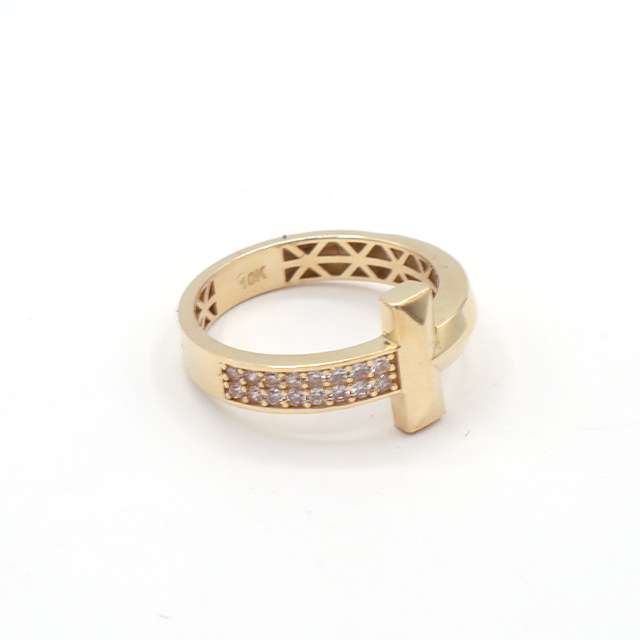 10K Solid Yellow Gold Rectangle Hook CZ Ring
