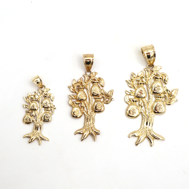 10K Solid Yellow Gold Money Bag Tree Pendant