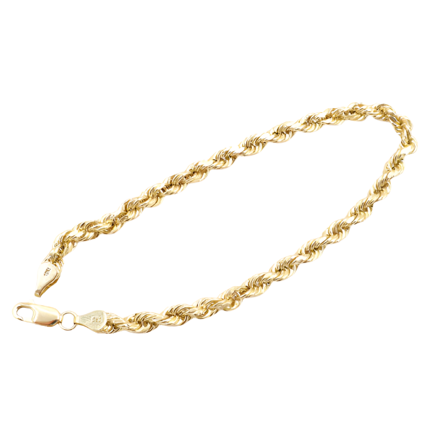 10K Solid Yellow Gold Twisted Rope Chain Bracelet