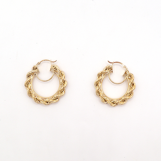 Rope Chain Hoop Earrings 10K Pure Yellow Gold - STF DIAMONDS