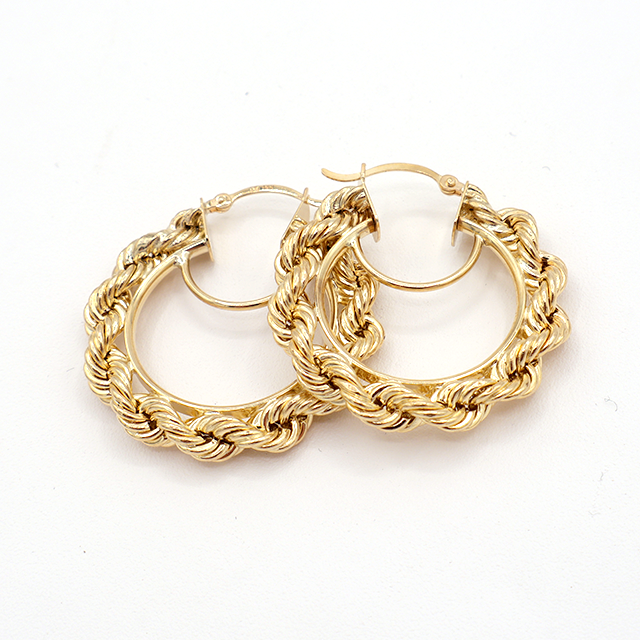 Rope Chain Hoop Earrings 10K Pure Yellow Gold - STF DIAMONDS