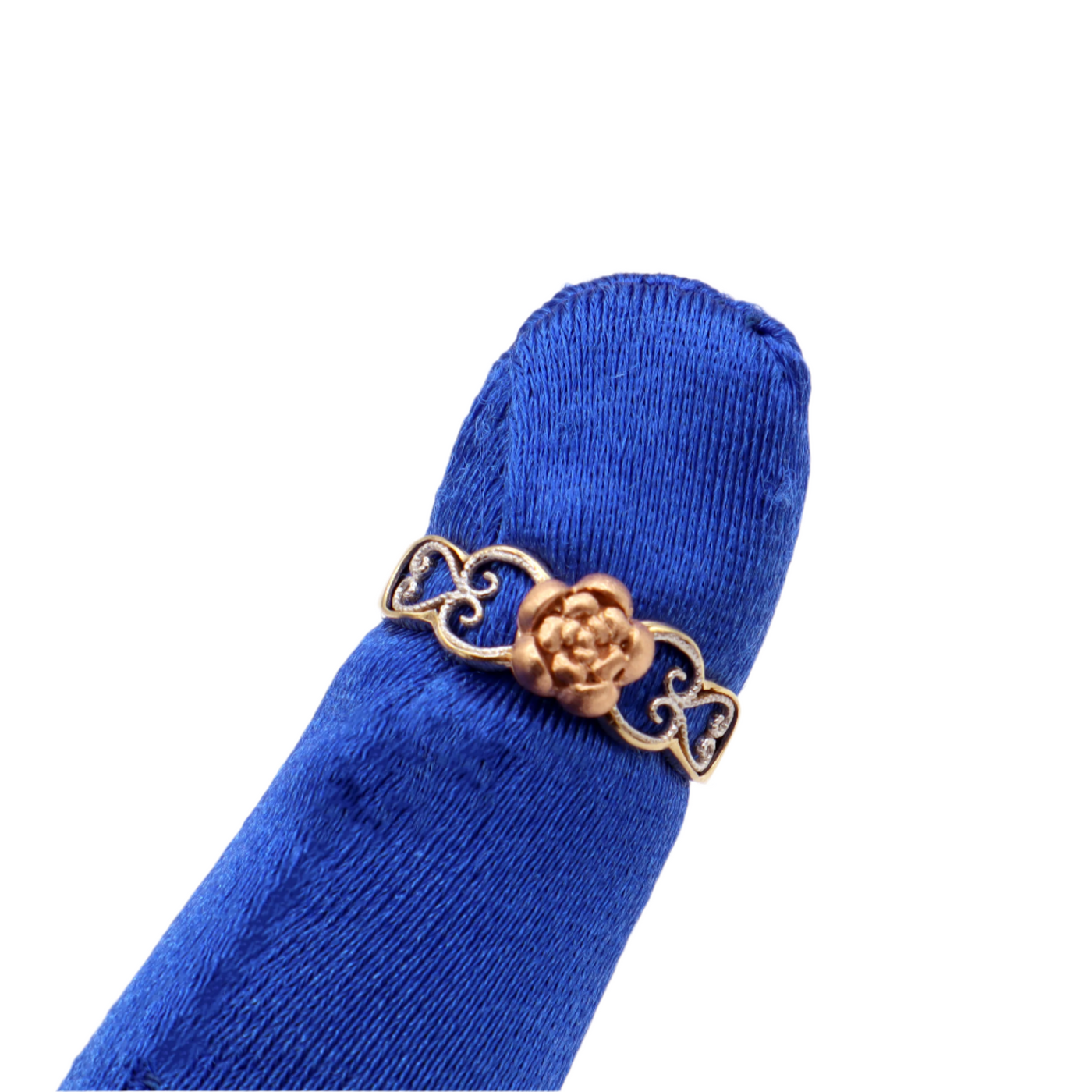 14K Solid Yellow Gold CZ Rose Head Heart Band Statement Ring