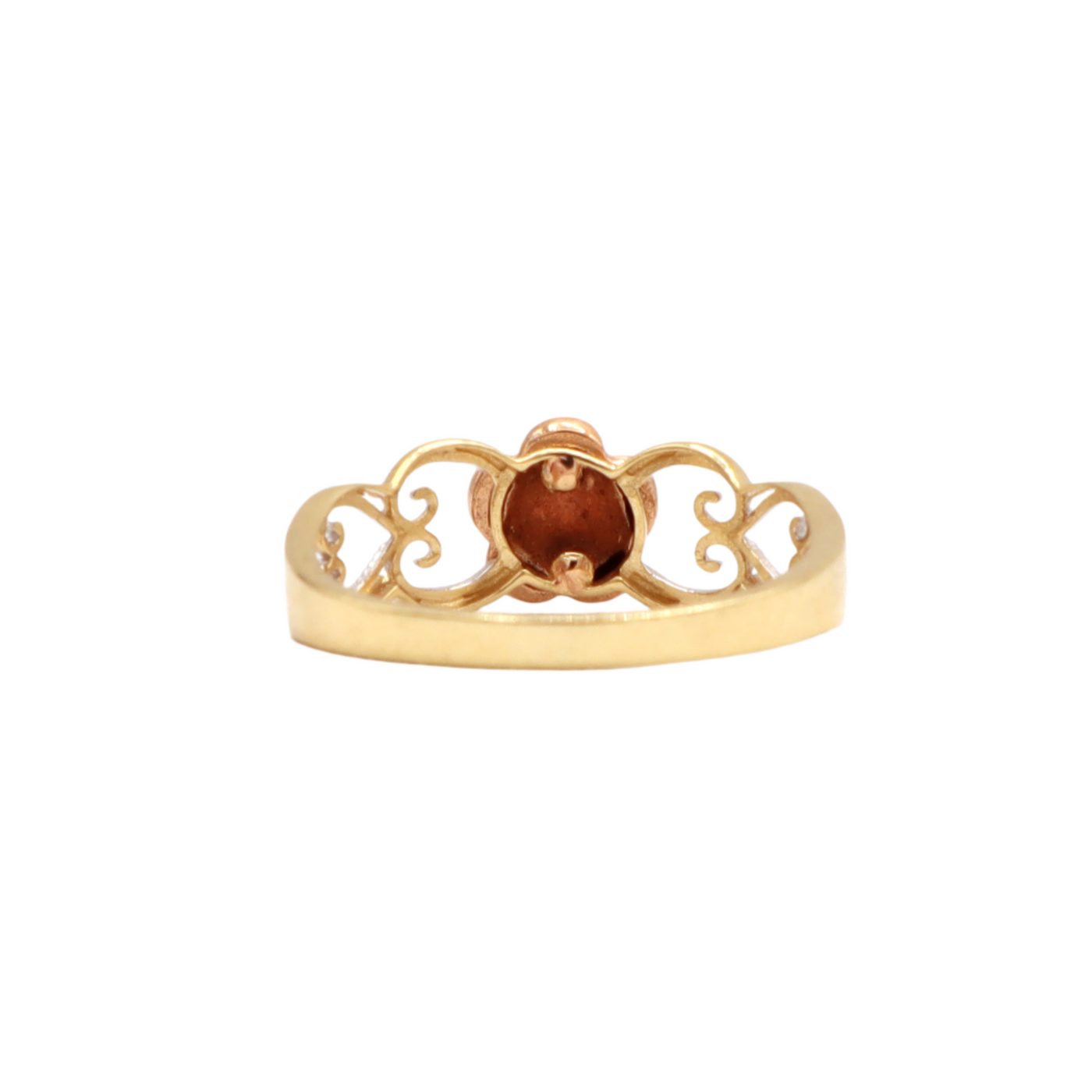 14K Solid Yellow Gold CZ Rose Head Heart Band Statement Ring