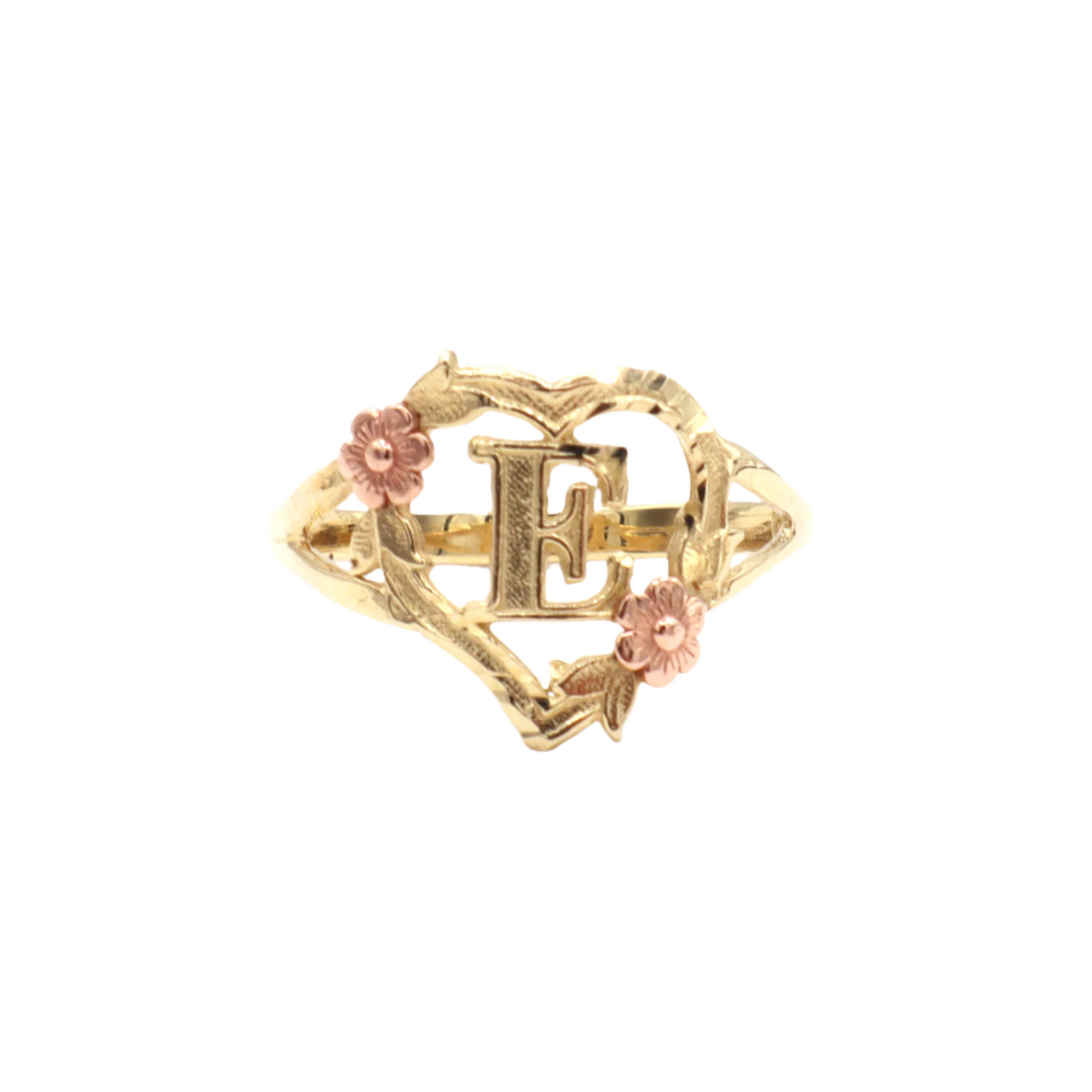 10K Solid Yellow Gold Rose Initial Ring