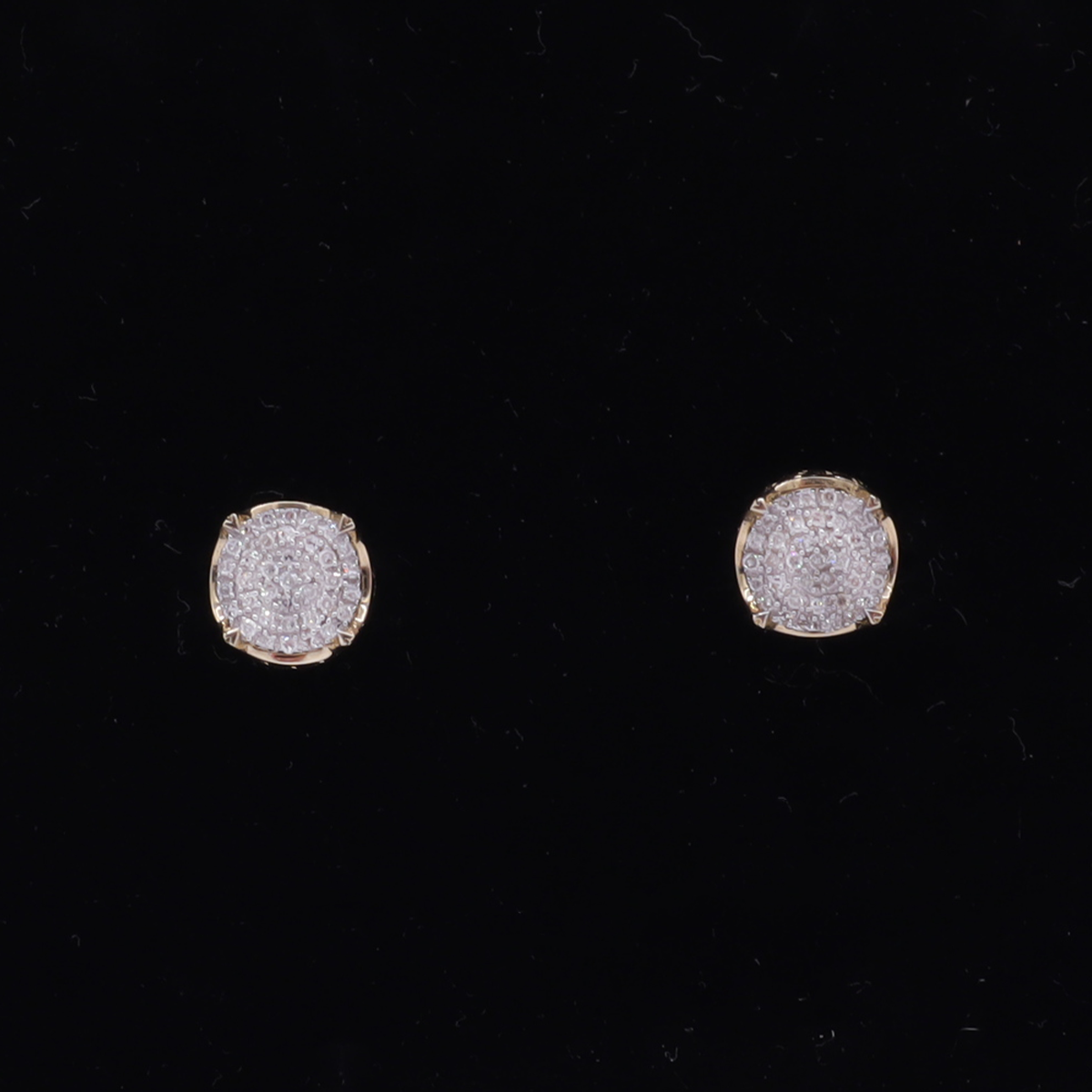Round-Pavé Diamond Stud earrings 10K Yellow Gold -STF DIAMONDS