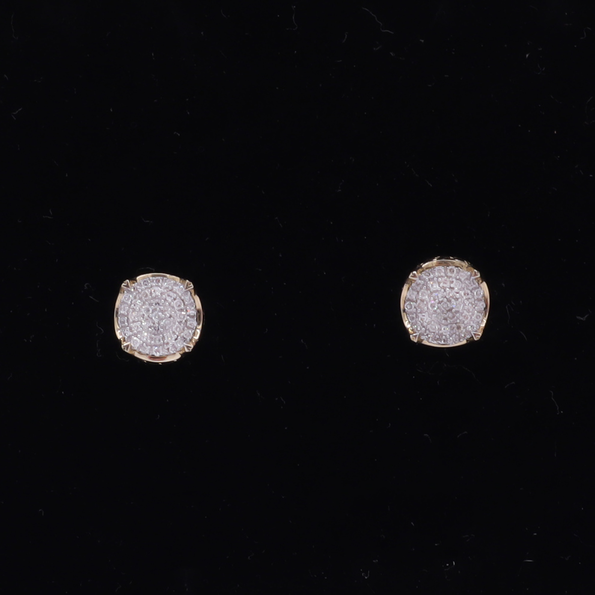 10K Solid Yellow Gold Round Pave Diamond Stud Earrings