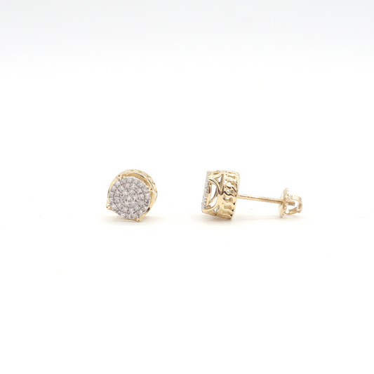 Round-Pavé Diamond Stud earrings 10K Yellow Gold -STF DIAMONDS