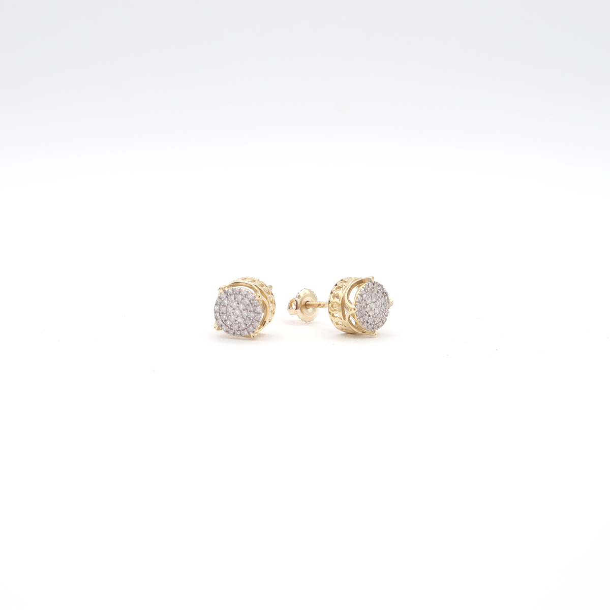10K Solid Yellow Gold Round Pave Diamond Stud Earrings