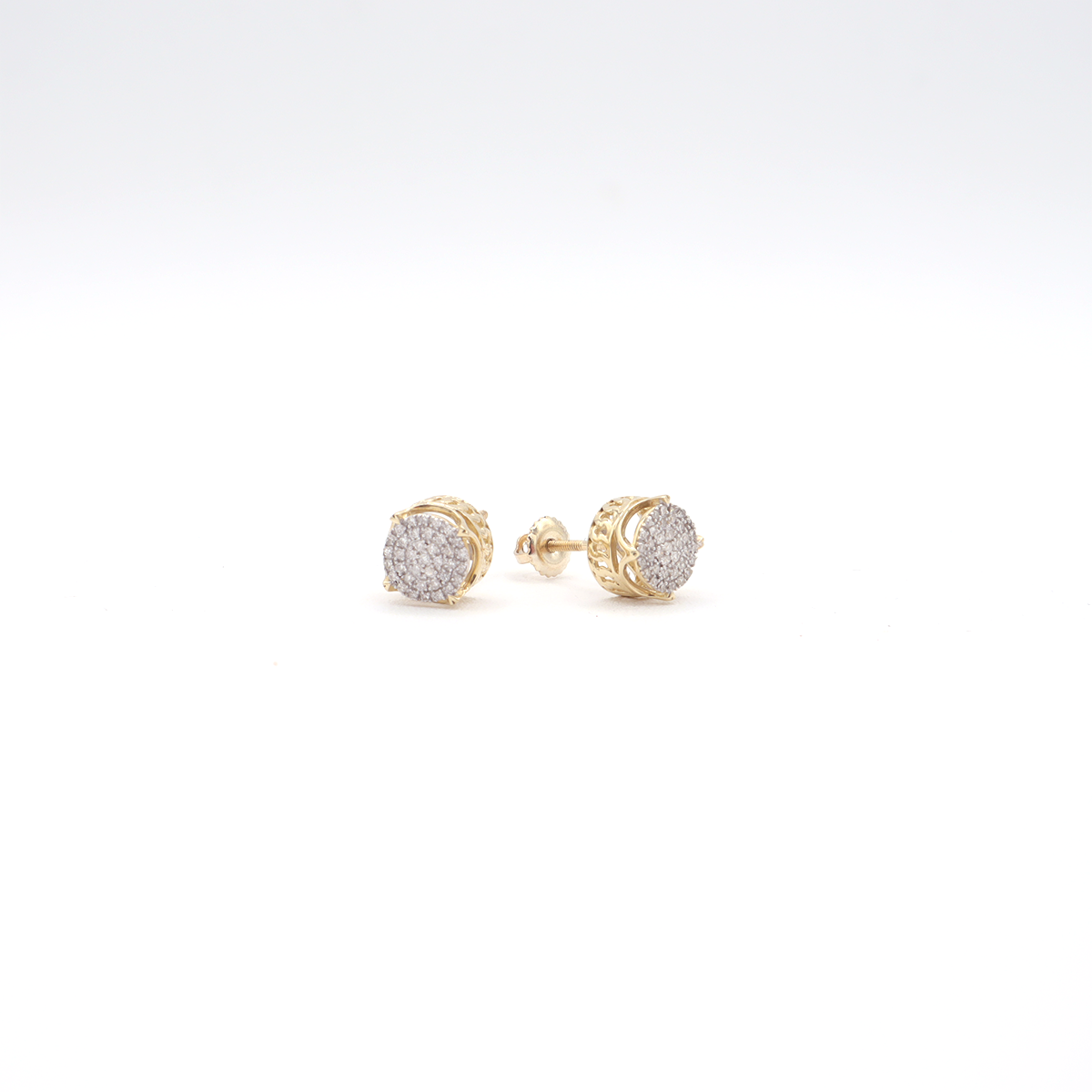 Round-Pavé Diamond Stud earrings 10K Yellow Gold -STF DIAMONDS