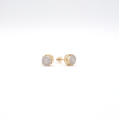 Round-Pavé Diamond Stud earrings 10K Yellow Gold -STF DIAMONDS