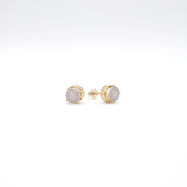 10K Solid Yellow Gold Round Pave Diamond Stud Earrings