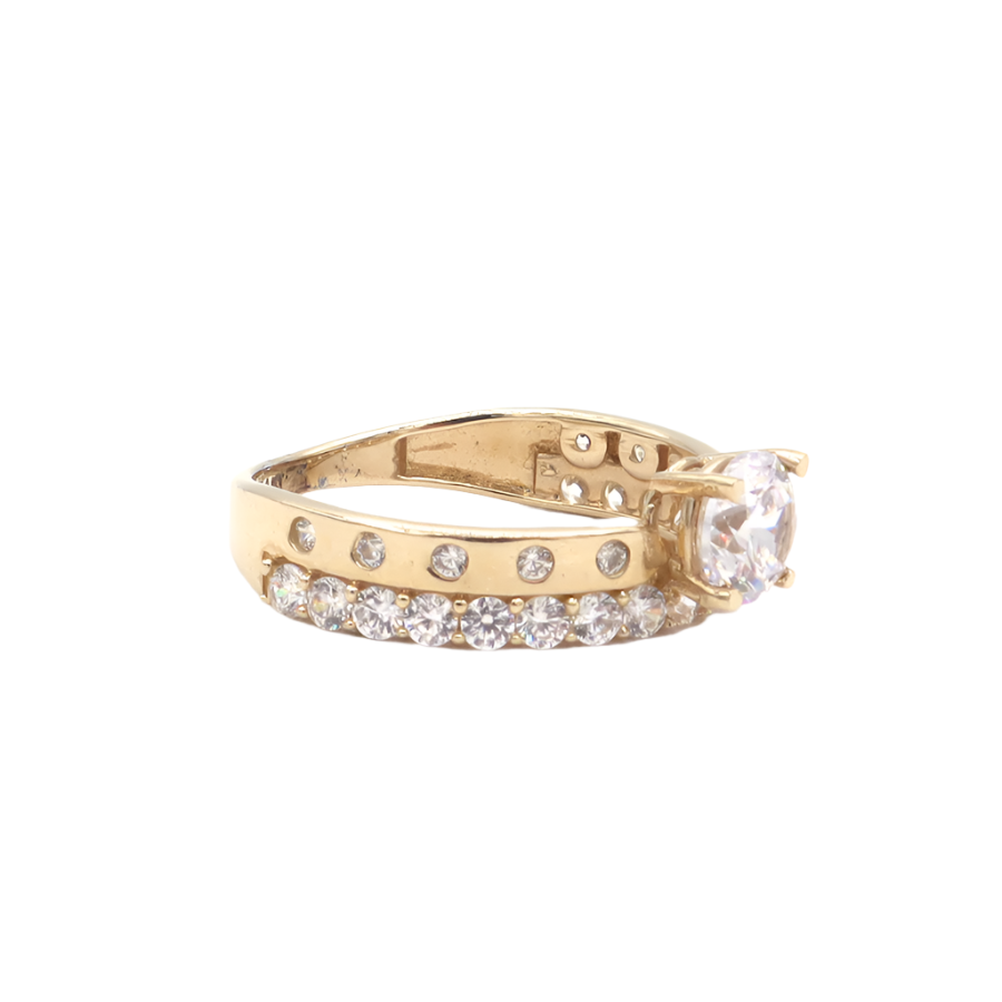 10K Solid Yellow Gold Round CZ Two-Layer Love Band Engagement Ring