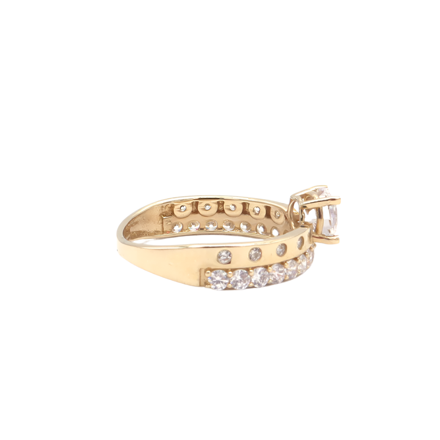 10K Solid Yellow Gold Round CZ Two-Layer Love Band Engagement Ring