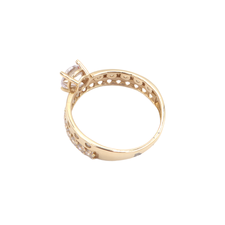 10K Solid Yellow Gold Round CZ Two-Layer Love Band Engagement Ring