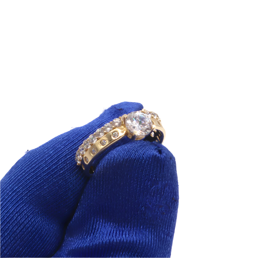 10K Solid Yellow Gold Round CZ Two-Layer Love Band Engagement Ring