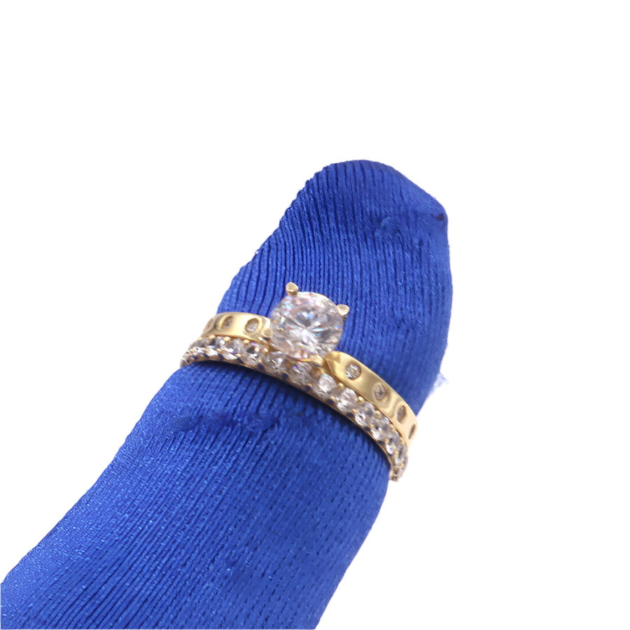 10K Solid Yellow Gold Round CZ Two-Layer Love Band Engagement Ring