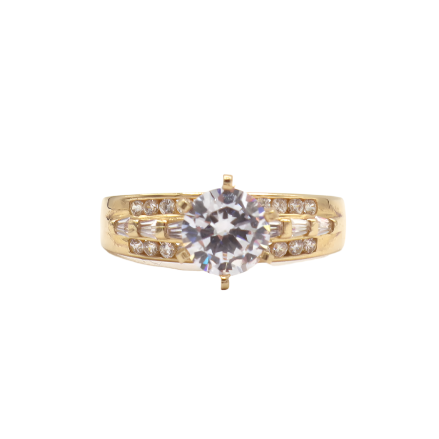 10K Solid Yellow Gold Round CZ Three-Layer Love Band Ring