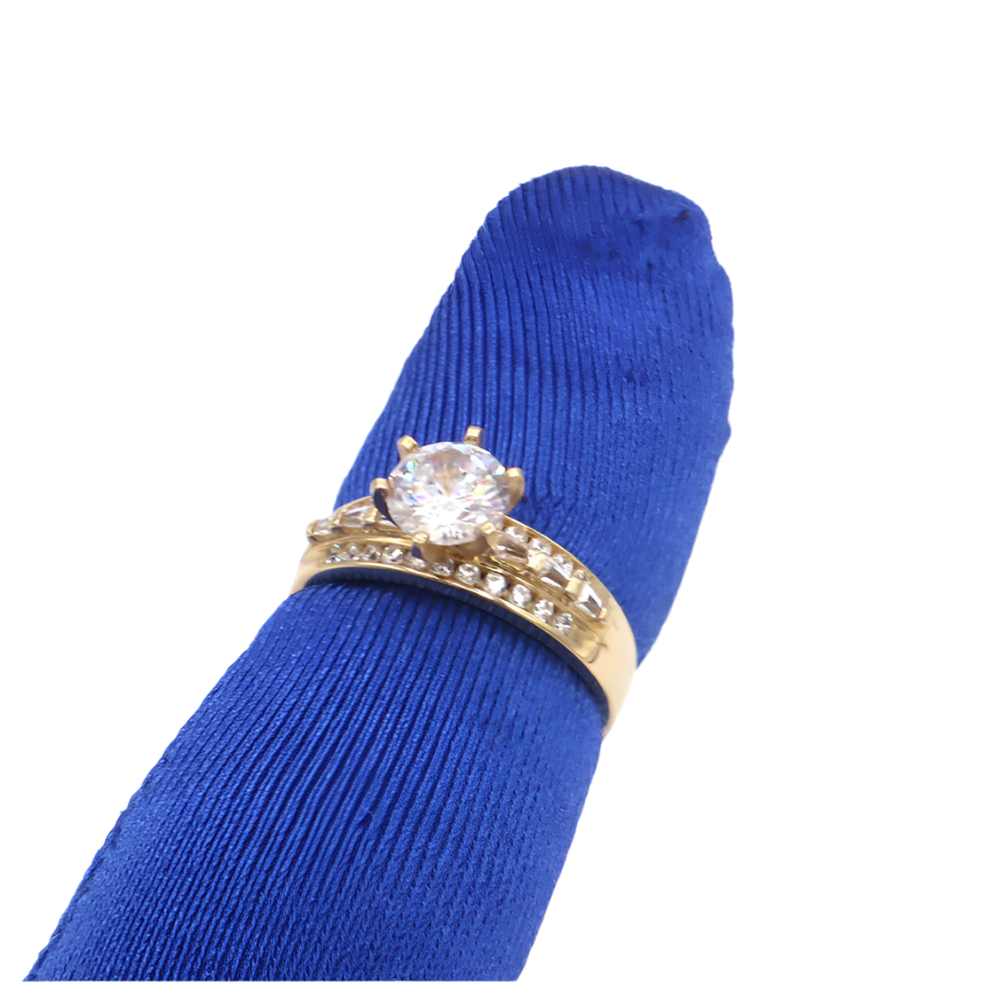 10K Solid Yellow Gold Round CZ Three-Layer Love Band Ring