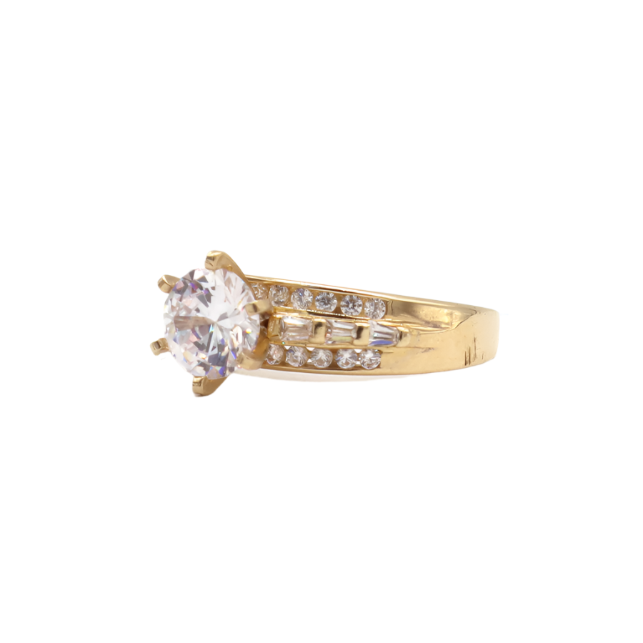 10K Solid Yellow Gold Round CZ Three-Layer Love Band Ring