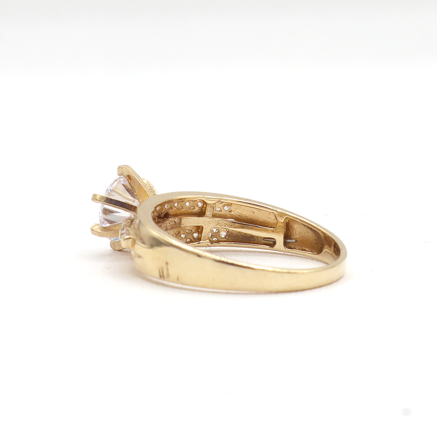 10K Solid Yellow Gold Round CZ Three-Layer Love Band Ring