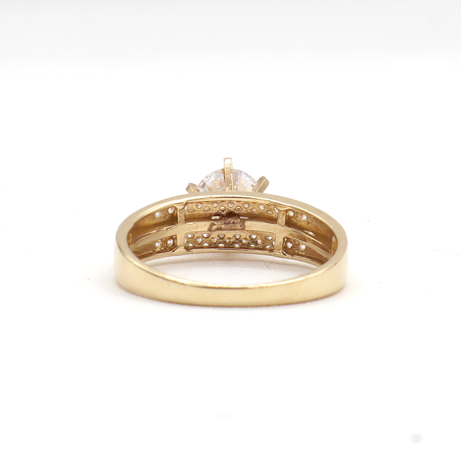 10K Solid Yellow Gold Round CZ Three-Layer Love Band Ring