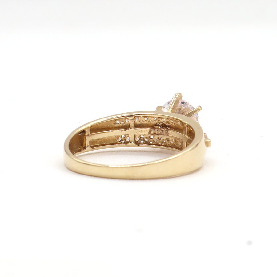 10K Solid Yellow Gold Round CZ Three-Layer Love Band Ring