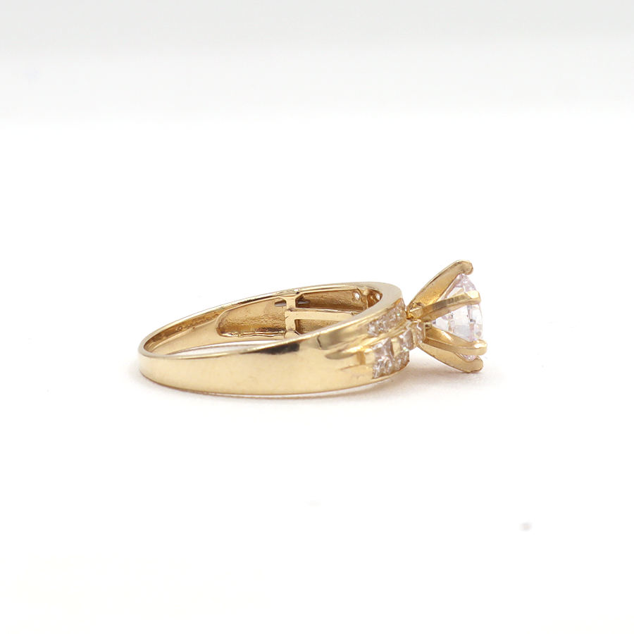 10K Solid Yellow Gold Round CZ Three-Layer Love Band Ring