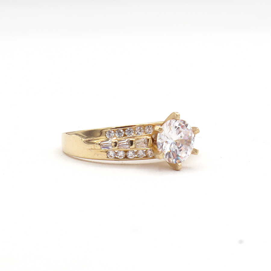 10K Solid Yellow Gold Round CZ Three-Layer Love Band Ring