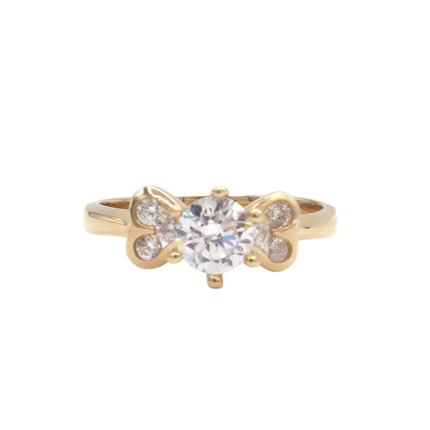 10K Solid Yellow Gold CZ Heart with Wings Engagement Ring