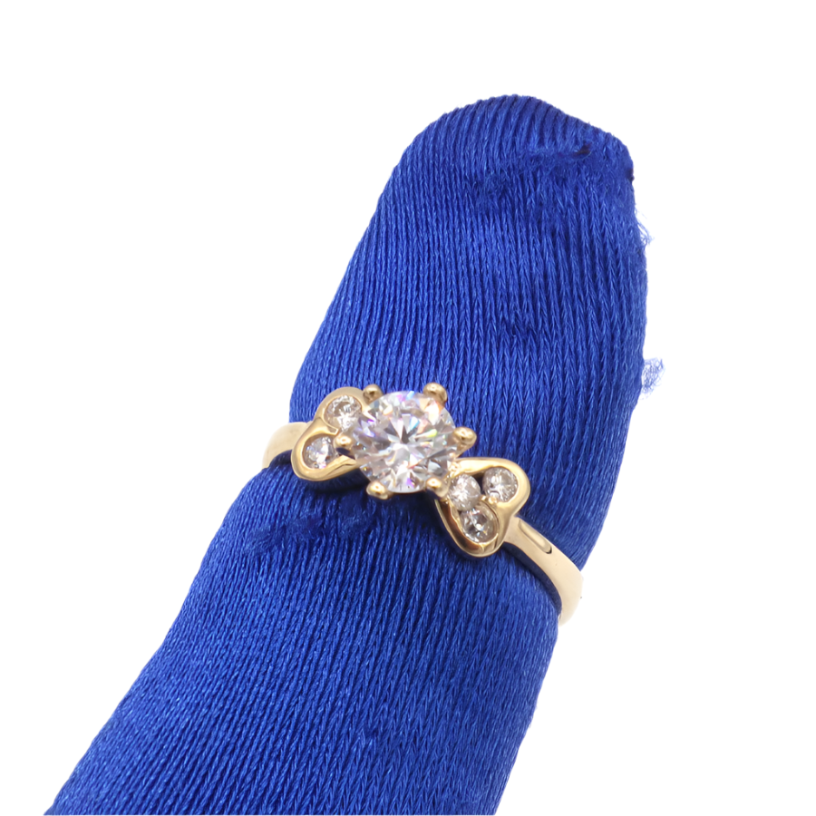 10K Solid Yellow Gold CZ Heart with Wings Engagement Ring
