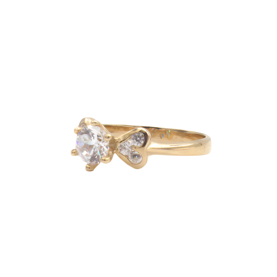 10K Solid Yellow Gold CZ Heart with Wings Engagement Ring