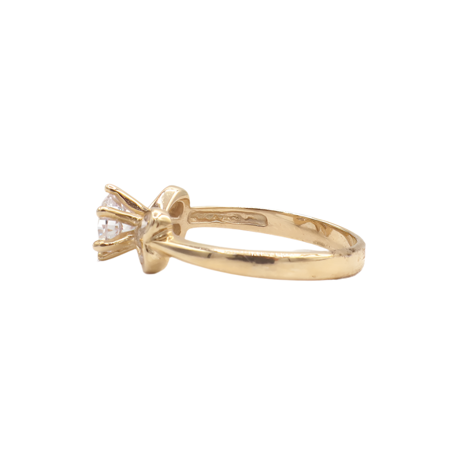 10K Solid Yellow Gold CZ Heart with Wings Engagement Ring