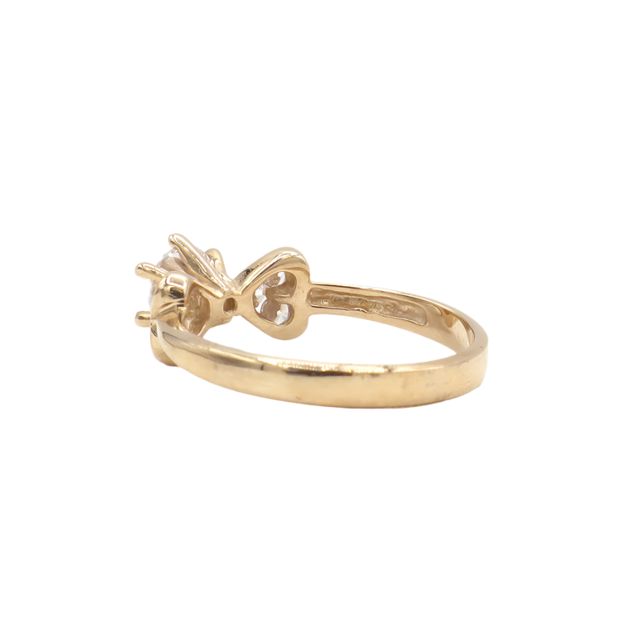 10K Solid Yellow Gold CZ Heart with Wings Engagement Ring