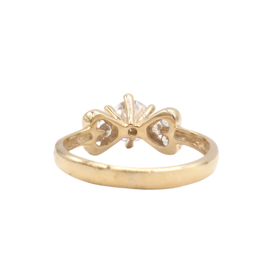 10K Solid Yellow Gold CZ Heart with Wings Engagement Ring