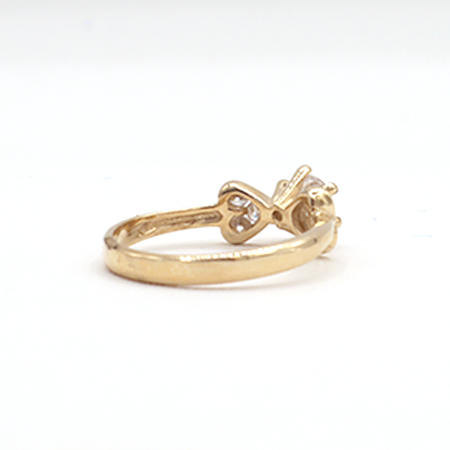 10K Solid Yellow Gold CZ Heart with Wings Engagement Ring