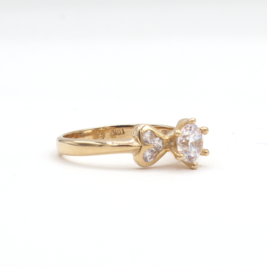 10K Solid Yellow Gold CZ Heart with Wings Engagement Ring