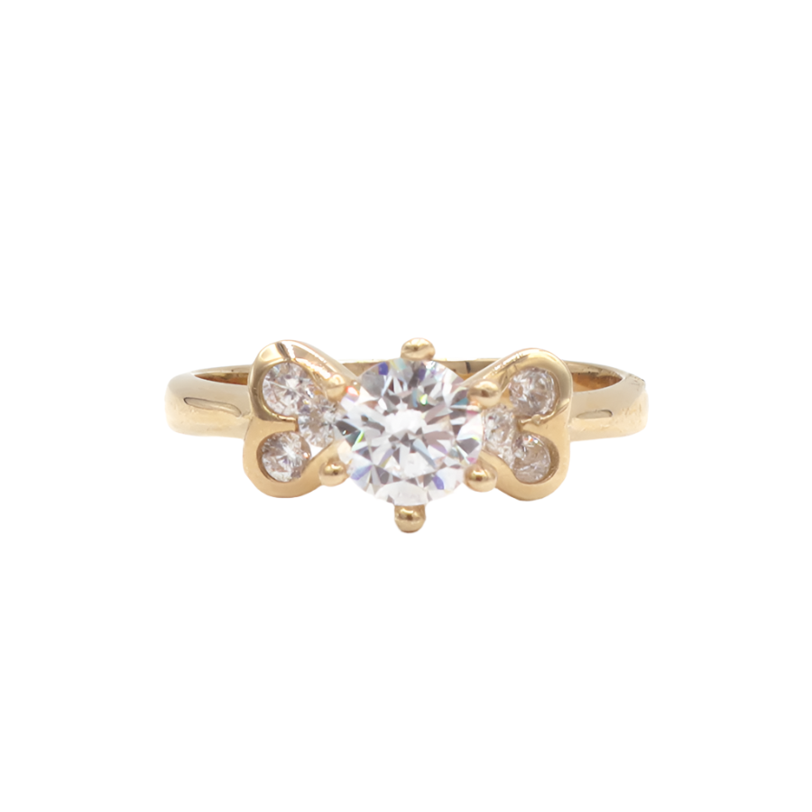 10K Solid Yellow Gold CZ Heart with Wings Engagement Ring