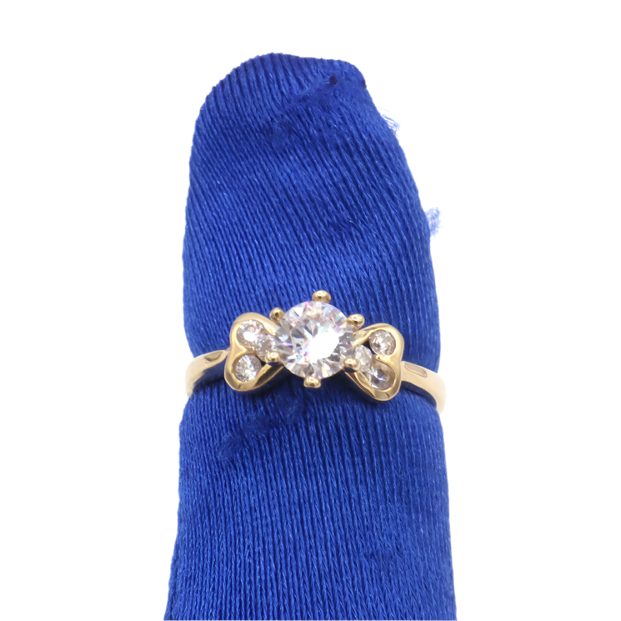 10K Solid Yellow Gold CZ Heart with Wings Engagement Ring