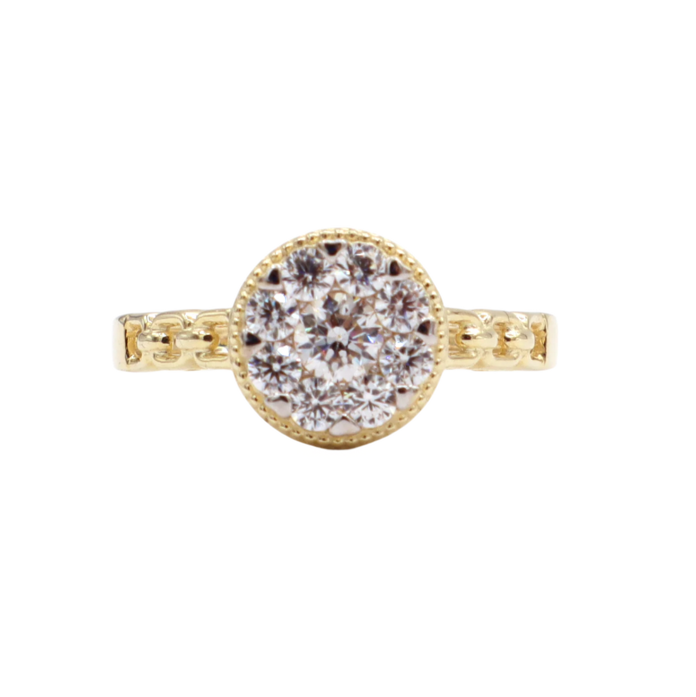 10K Solid Yellow Gold Round CZ Layer Love Band Engagement Ring