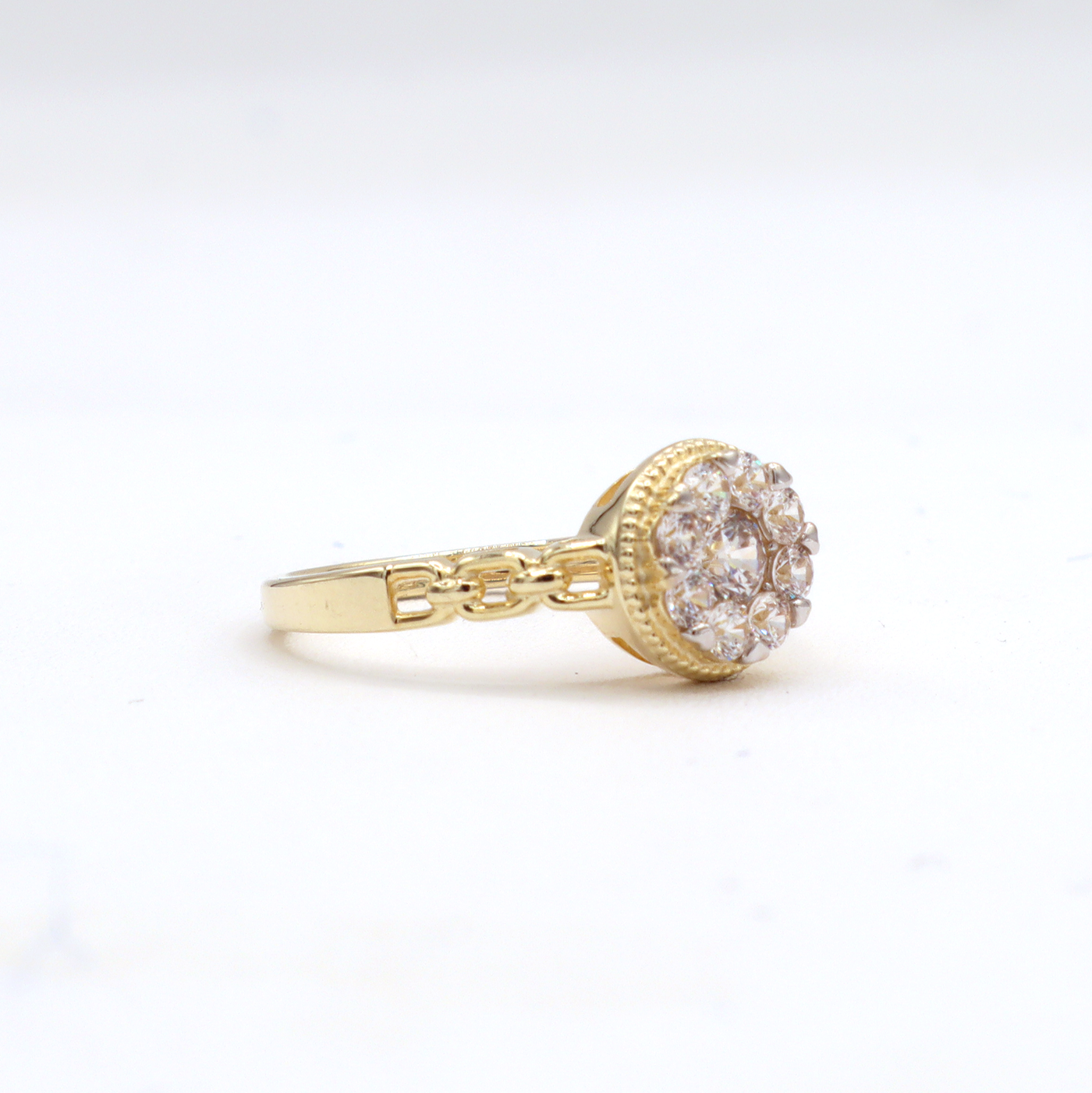 10K Solid Yellow Gold Round CZ Layer Love Band Engagement Ring