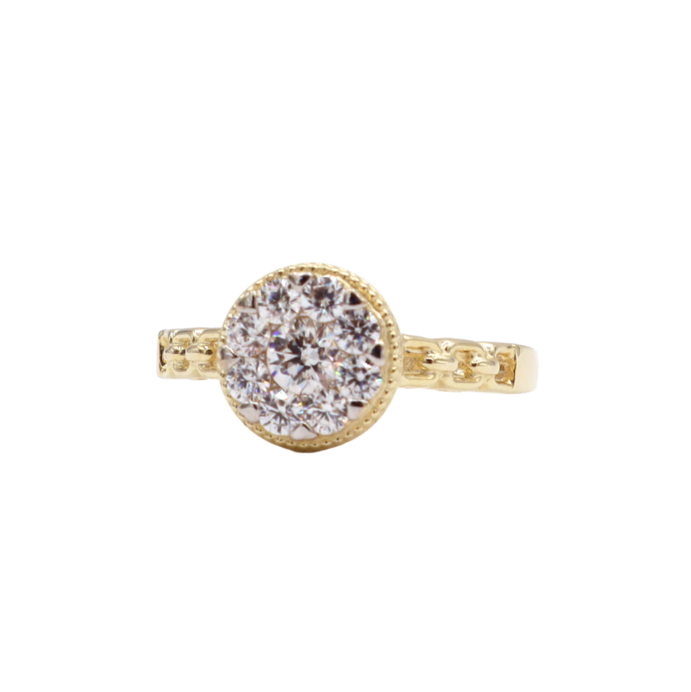 10K Solid Yellow Gold Round CZ Layer Love Band Engagement Ring